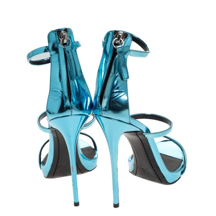 Pre Owned Giuseppe Zanotti Metallic Blue Patent Leather Coline Sandals Size 37