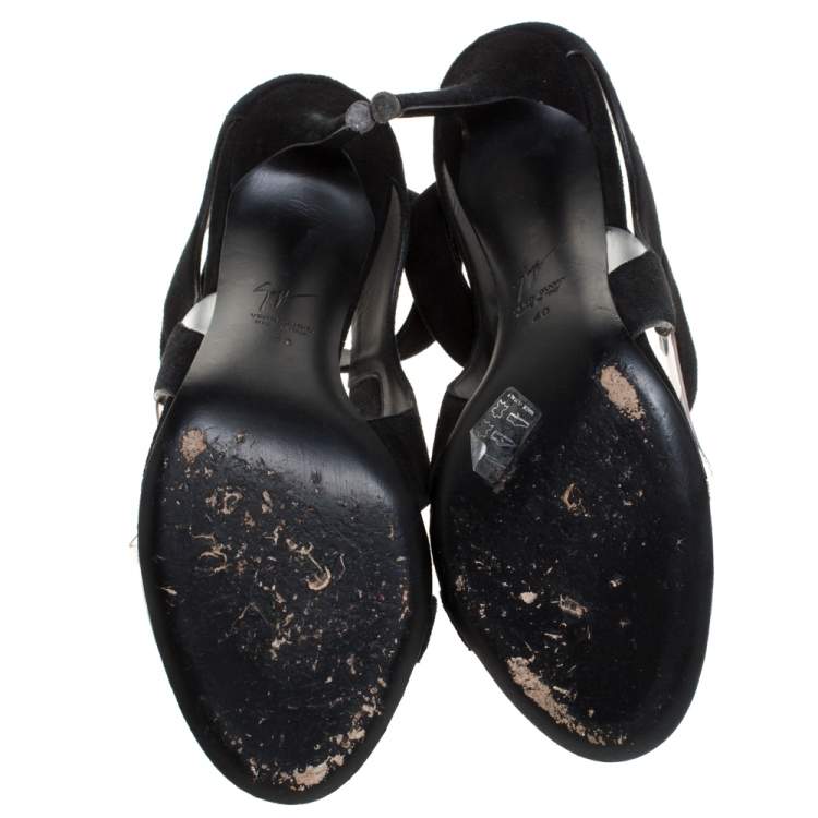 مملوكة مسبقًا Giuseppe Zanotti  Black Suede and PVC Summer Sandals Size 40