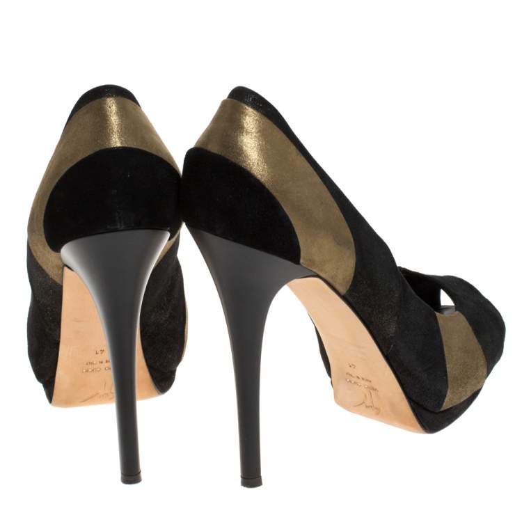Pre Owned Giuseppe Zanotti Tricolor Suede Platform Peep Toe Pumps Size 41