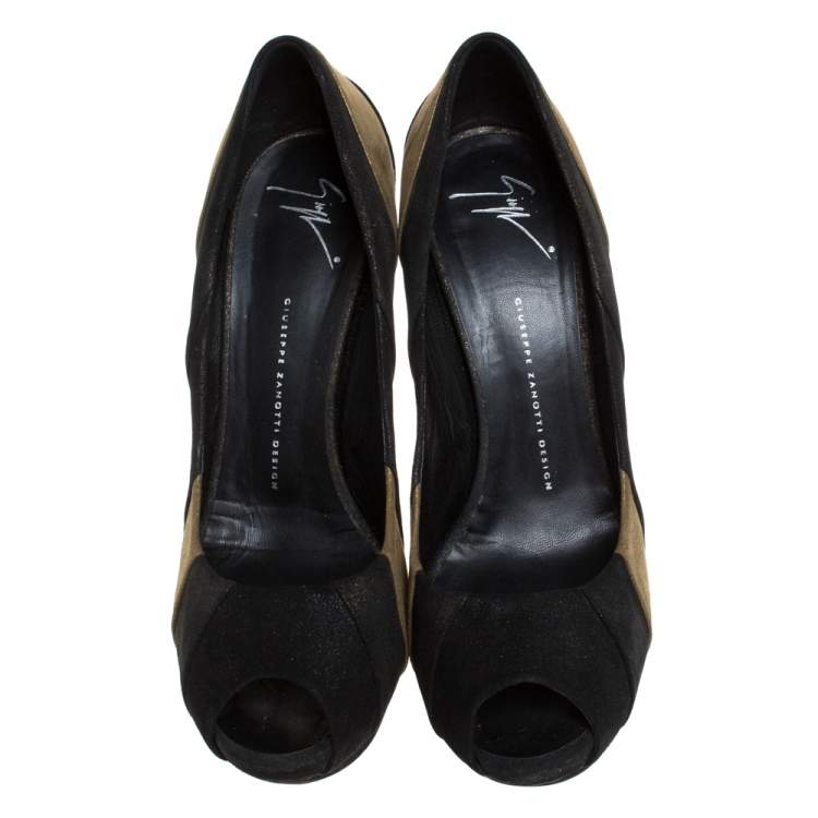 Pre Owned Giuseppe Zanotti Tricolor Suede Platform Peep Toe Pumps Size 41