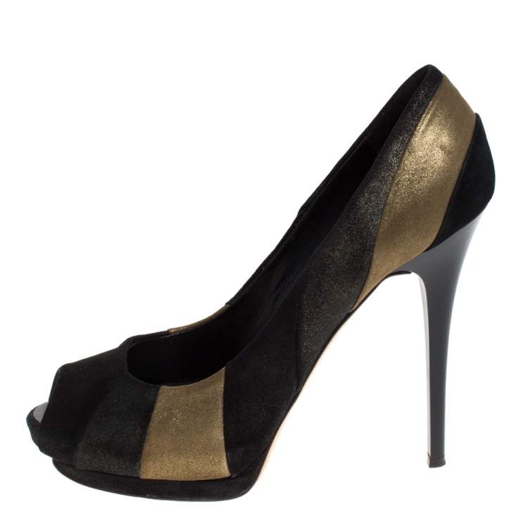 Pre Owned Giuseppe Zanotti Tricolor Suede Platform Peep Toe Pumps Size 41