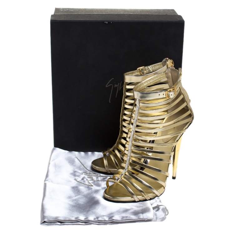 Pre Owned Giuseppe Zanotti Metallic Gold Leather Gladiator Sandals Size 38