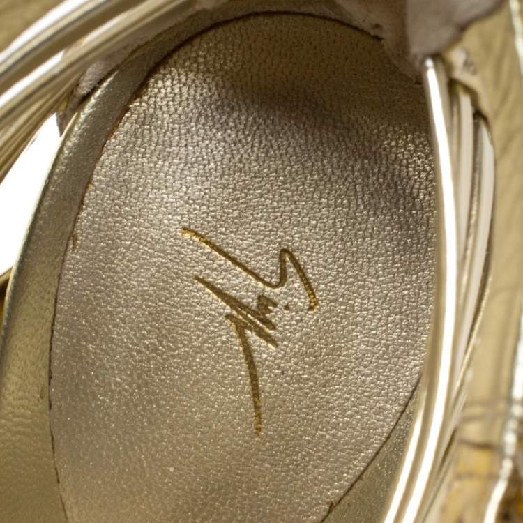 Pre Owned Giuseppe Zanotti Metallic Gold Leather Gladiator Sandals Size 38