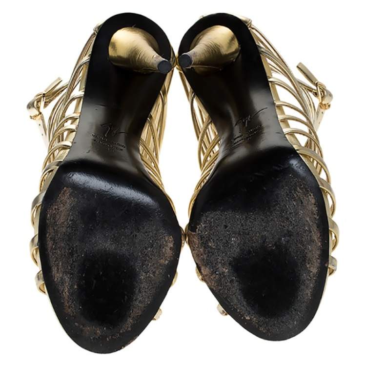 Pre Owned Giuseppe Zanotti Metallic Gold Leather Gladiator Sandals Size 38