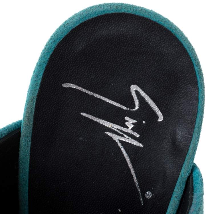 Pre Owned Giuseppe Zanotti Turquoise Green Suede Open Toe Mule Sandals Size 39