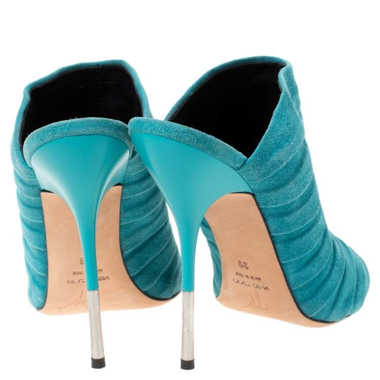 Pre Owned Giuseppe Zanotti Turquoise Green Suede Open Toe Mule Sandals Size 39