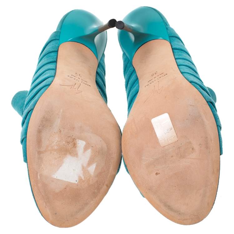 Pre Owned Giuseppe Zanotti Turquoise Green Suede Open Toe Mule Sandals Size 39