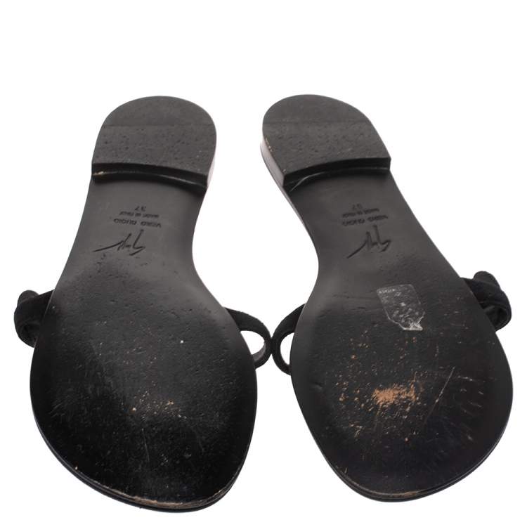 Pre Owned Giuseppe Zanotti Black Suede Angel Wing Thong Sandals Size 37