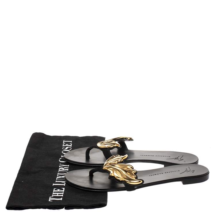 Pre Owned Giuseppe Zanotti Black Suede Angel Wing Thong Sandals Size 37