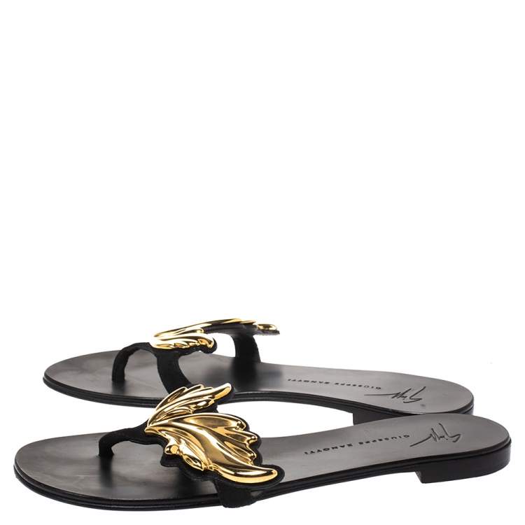 Pre Owned Giuseppe Zanotti Black Suede Angel Wing Thong Sandals Size 37