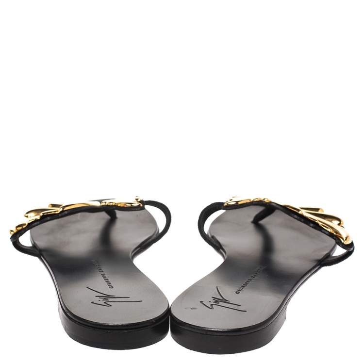 Pre Owned Giuseppe Zanotti Black Suede Angel Wing Thong Sandals Size 37