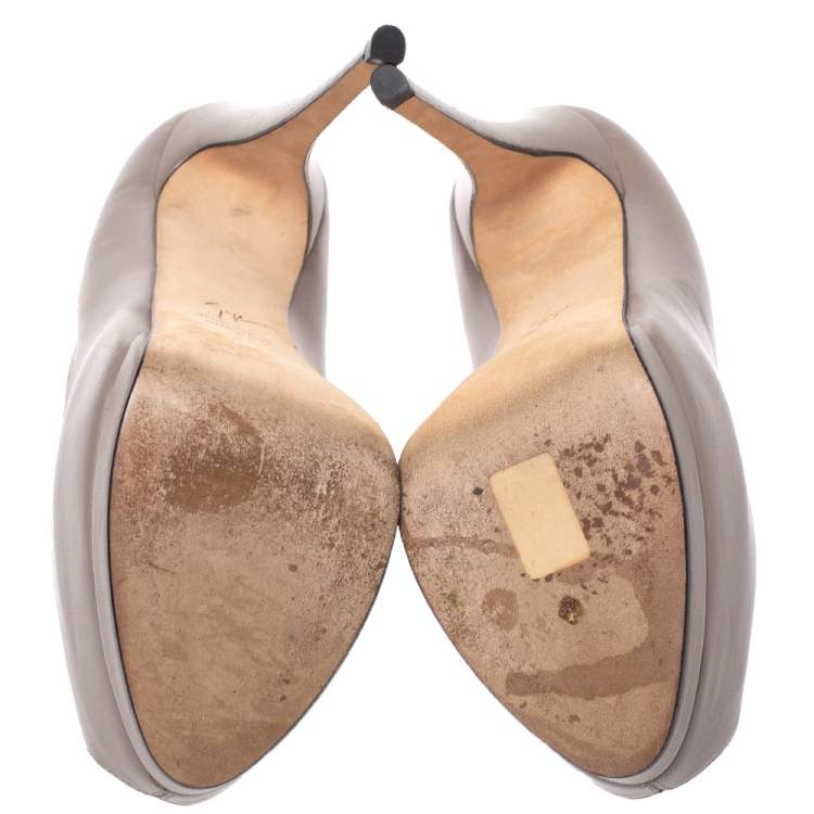 Pre Owned Giuseppe Zanotti Taupe Leather Peep Toe Platform Pumps Size 37