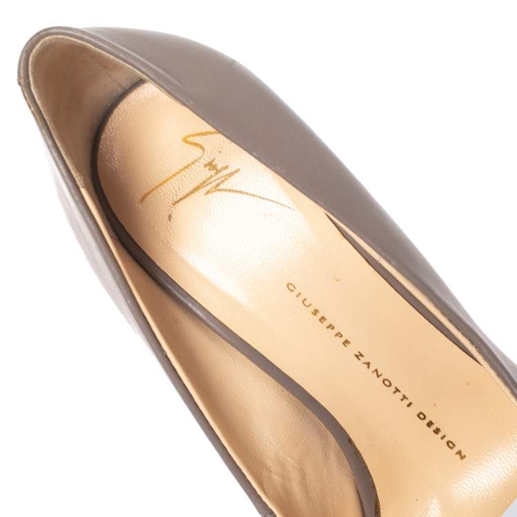 Pre Owned Giuseppe Zanotti Taupe Leather Peep Toe Platform Pumps Size 37