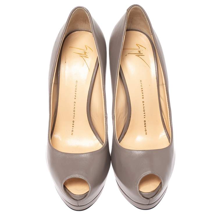 Pre Owned Giuseppe Zanotti Taupe Leather Peep Toe Platform Pumps Size 37
