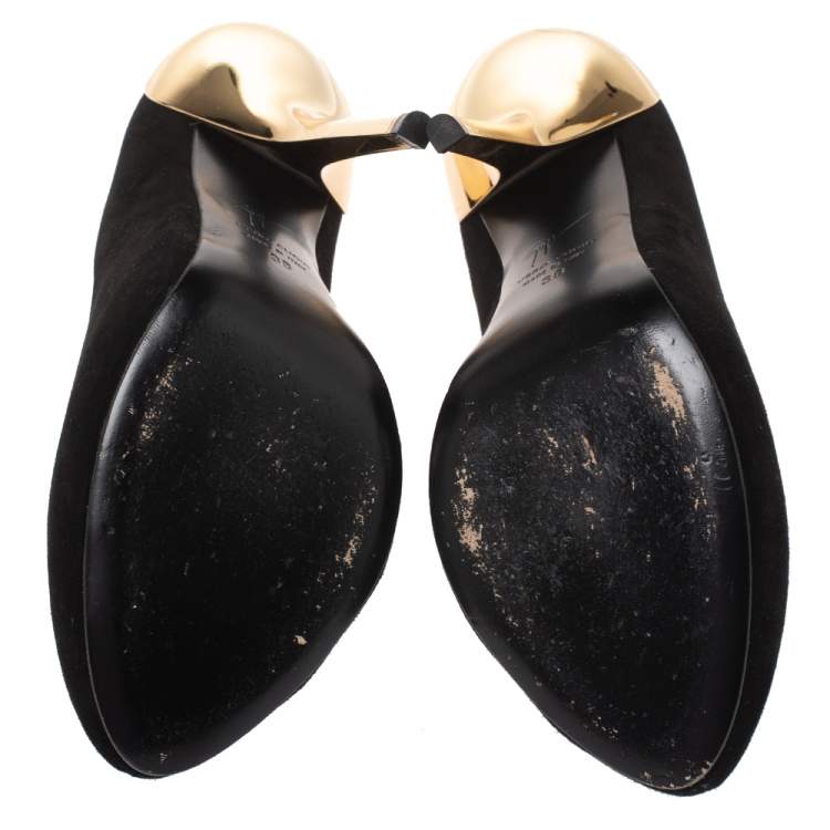 Pre Owned Giuseppe Zanotti Black Suede Peep Toe Platform Pumps Size 38