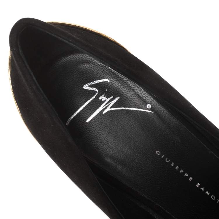Pre Owned Giuseppe Zanotti Black Suede Peep Toe Platform Pumps Size 38