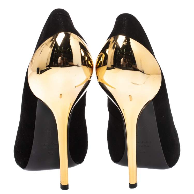 Pre Owned Giuseppe Zanotti Black Suede Peep Toe Platform Pumps Size 38