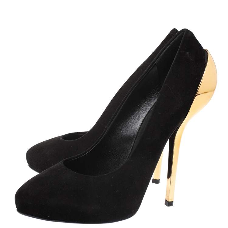 Pre Owned Giuseppe Zanotti Black Suede Peep Toe Platform Pumps Size 38