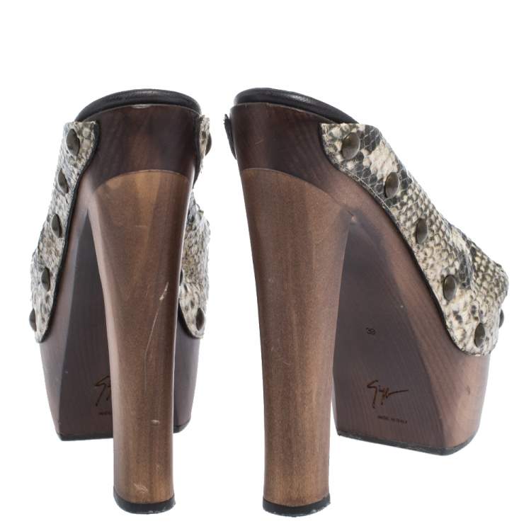 Pre Owned Giuseppe Zanotti Multicolor Snake Embossed Leather Woodstock Platform Slide Sandals Size 39