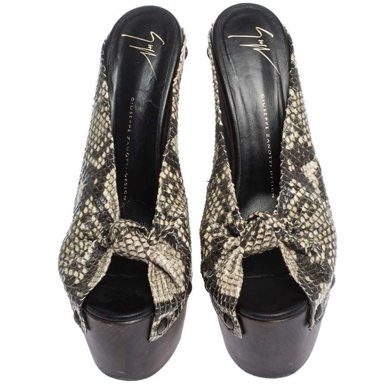 Pre Owned Giuseppe Zanotti Multicolor Snake Embossed Leather Woodstock Platform Slide Sandals Size 39