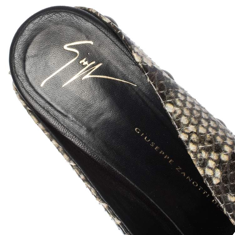 Pre Owned Giuseppe Zanotti Multicolor Snake Embossed Leather Woodstock Platform Slide Sandals Size 39