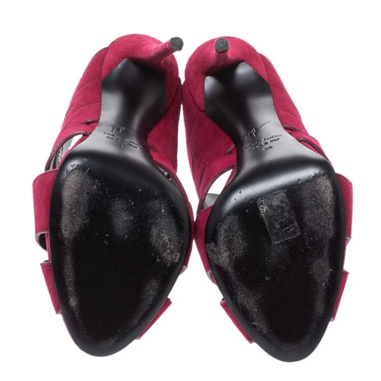 Pre Owned Giuseppe Zanotti Red Cutout Suede Peep Toe Sandals Size 38