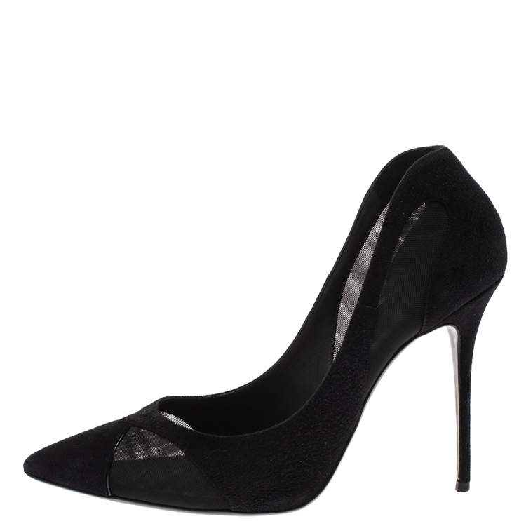 Pre Owned Giuseppe Zanotti Black Suede and Mesh Pointed Toe Pumps Size 41