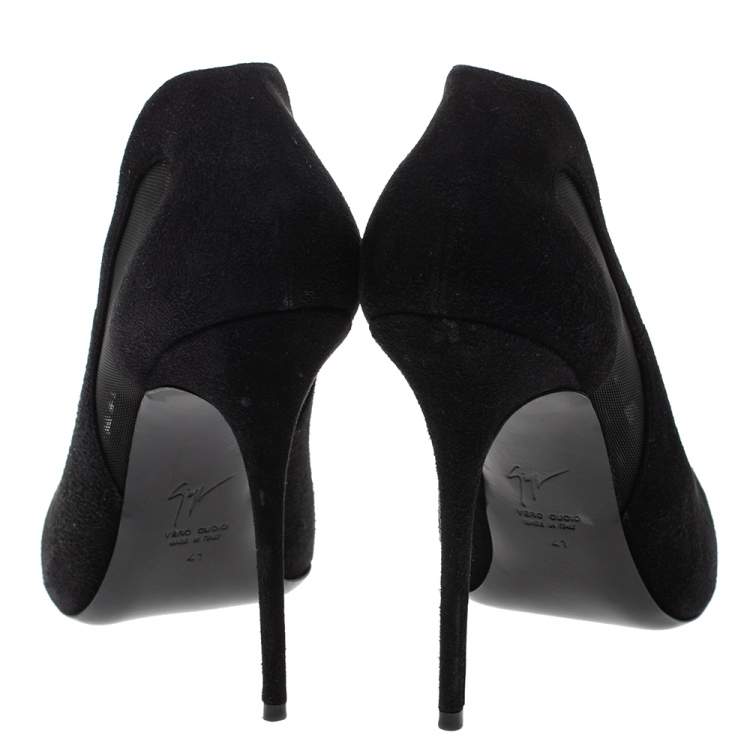 Pre Owned Giuseppe Zanotti Black Suede and Mesh Pointed Toe Pumps Size 41
