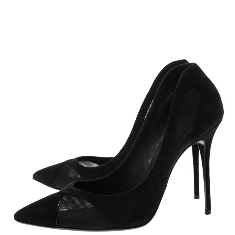 Pre Owned Giuseppe Zanotti Black Suede and Mesh Pointed Toe Pumps Size 41