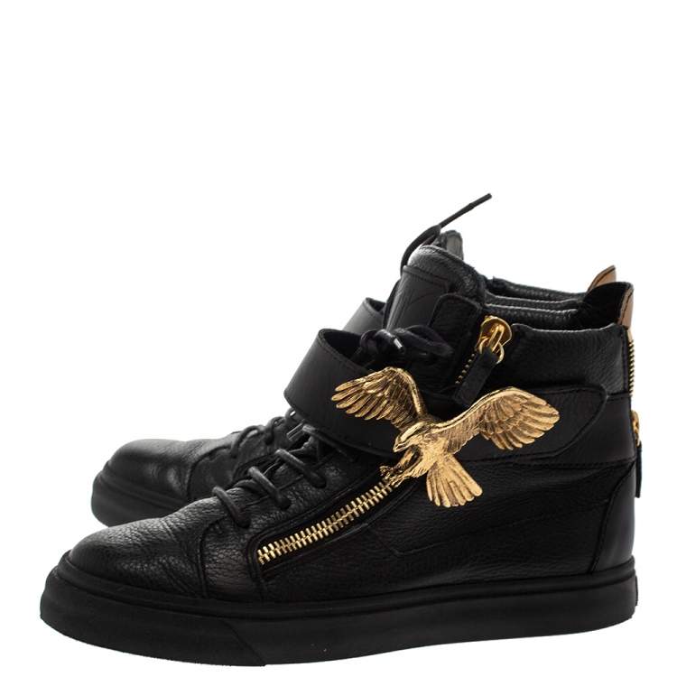 Pre Owned Giuseppe Zanotti Black Leather Eagle High Top Sneakers Size 40