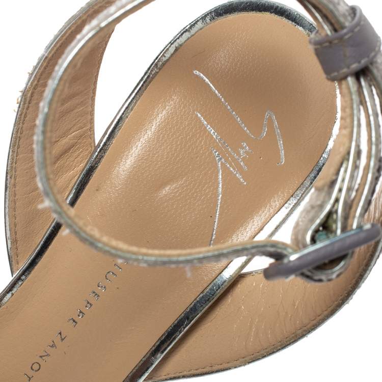 مملوكة مسبقًا Giuseppe Zanotti Multicolor Glitter Betty Peep Toe Platform Sandals Size 36.5