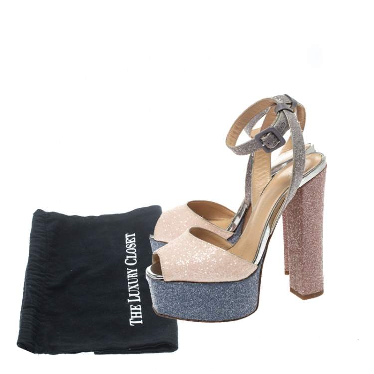 مملوكة مسبقًا Giuseppe Zanotti Multicolor Glitter Betty Peep Toe Platform Sandals Size 36.5