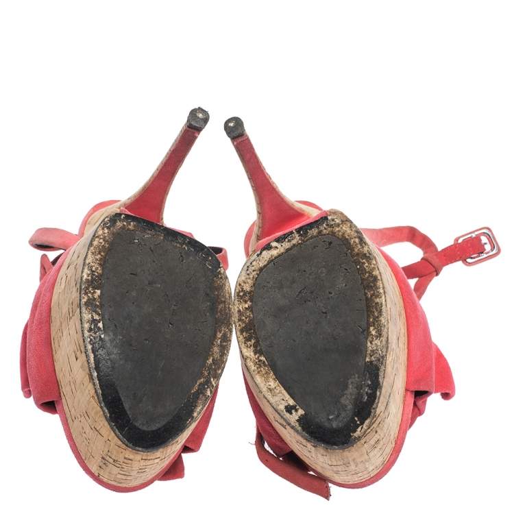 Pre Owned Giuseppe Zanotti Pink Suede Cork Heel Platform Denny Ankle Strap Sandals Size 40.5