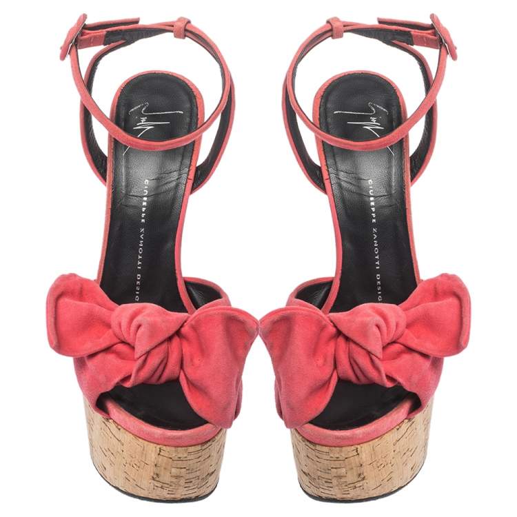 Pre Owned Giuseppe Zanotti Pink Suede Cork Heel Platform Denny Ankle Strap Sandals Size 40.5