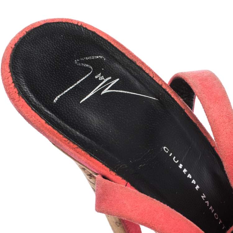 Pre Owned Giuseppe Zanotti Pink Suede Cork Heel Platform Denny Ankle Strap Sandals Size 40.5