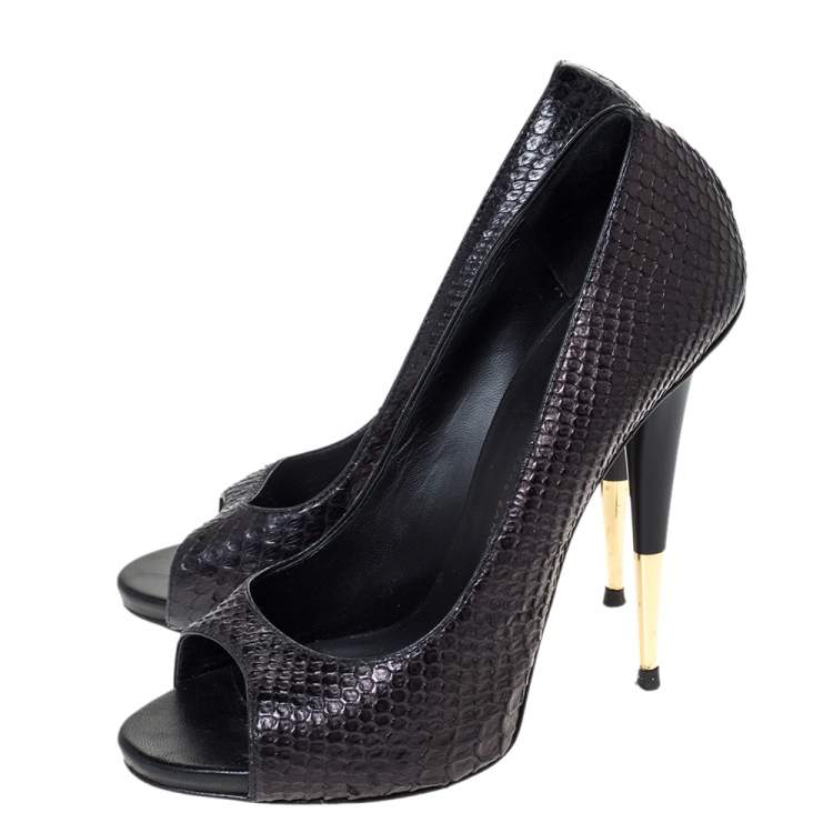 Pre Owned Giuseppe Zanotti Black Python Leather Open Toe Pumps 38