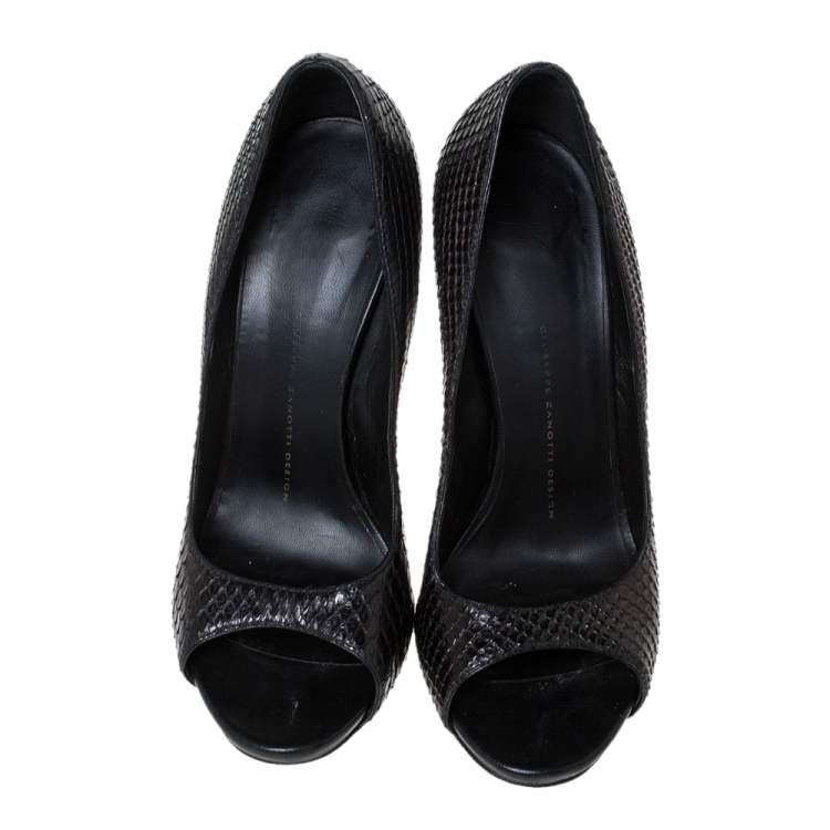Pre Owned Giuseppe Zanotti Black Python Leather Open Toe Pumps 38