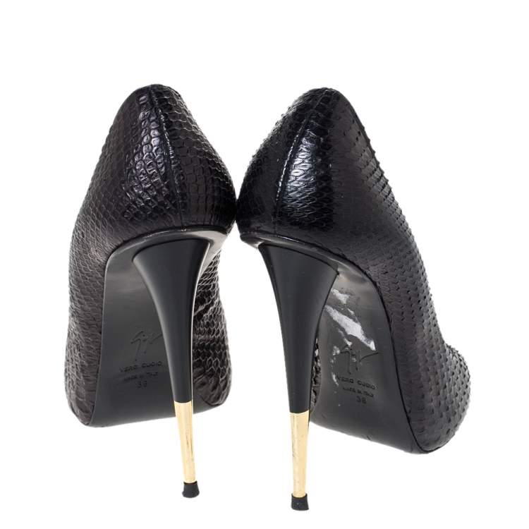 Pre Owned Giuseppe Zanotti Black Python Leather Open Toe Pumps 38