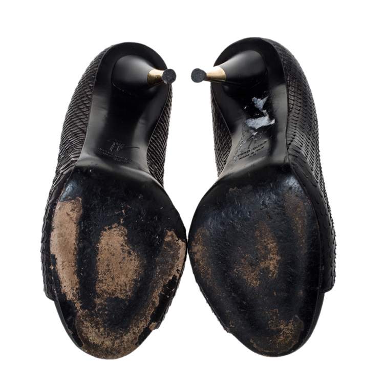 Pre Owned Giuseppe Zanotti Black Python Leather Open Toe Pumps 38