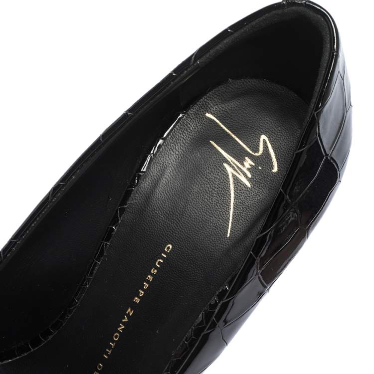 Pre Owned Giuseppe Zanotti Black Croc Embossed Leather Peep Toe Platform Pumps Size 39