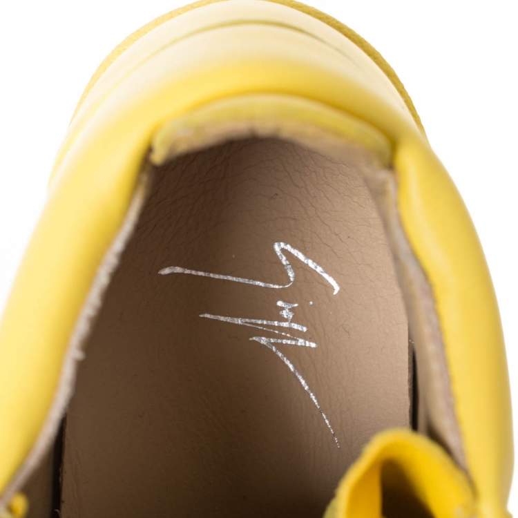 Pre Owned Giuseppe Zanotti Yellow Leather Gold Chain Laces Dual Zip Sneakers Size 35