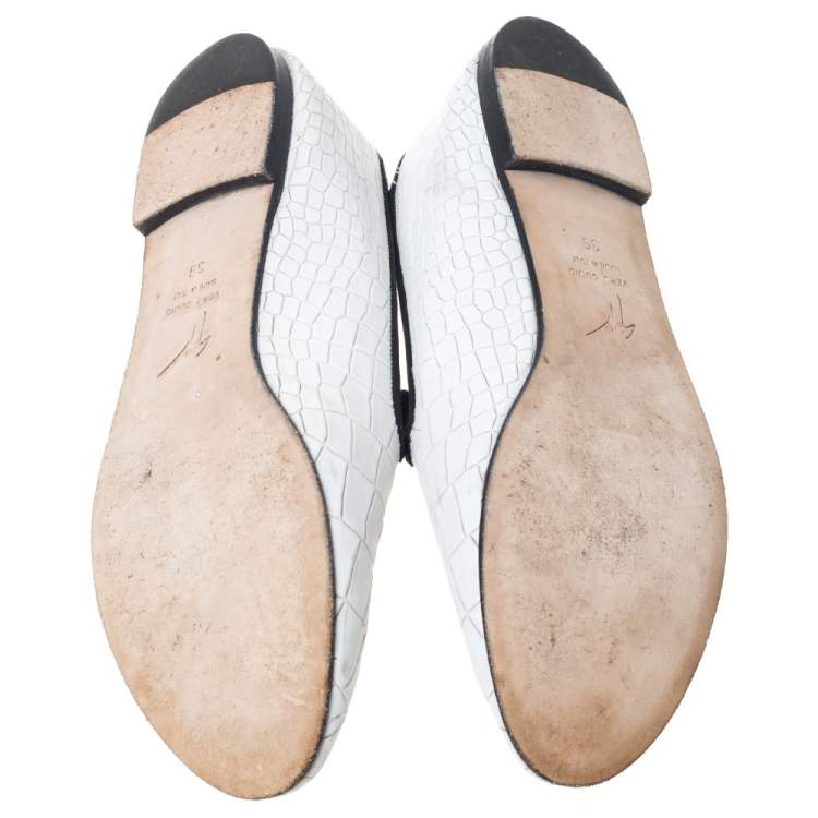 Pre Owned Giuseppe Zanotti White Croc Embossed Leather Smoking Slippers Size 39