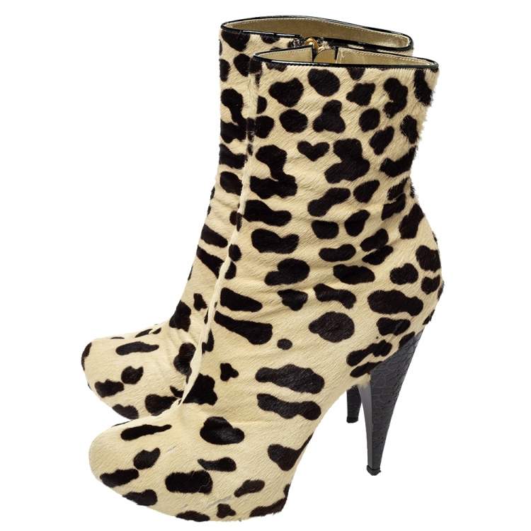 Pre Owned Giuseppe Zanotti Two Tone Pony Hair Mid Calf Boots Size 40