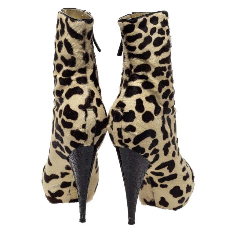 Pre Owned Giuseppe Zanotti Two Tone Pony Hair Mid Calf Boots Size 40