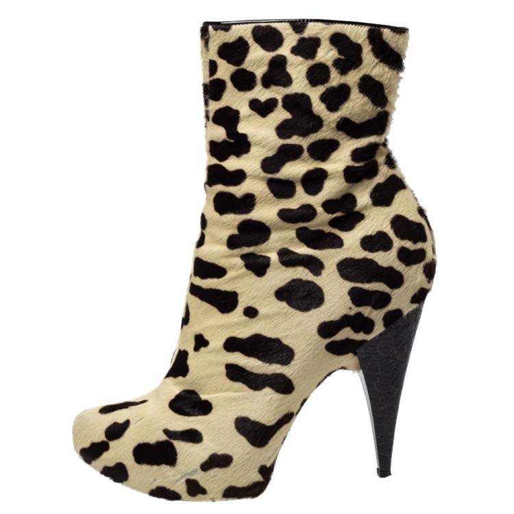 Pre Owned Giuseppe Zanotti Two Tone Pony Hair Mid Calf Boots Size 40
