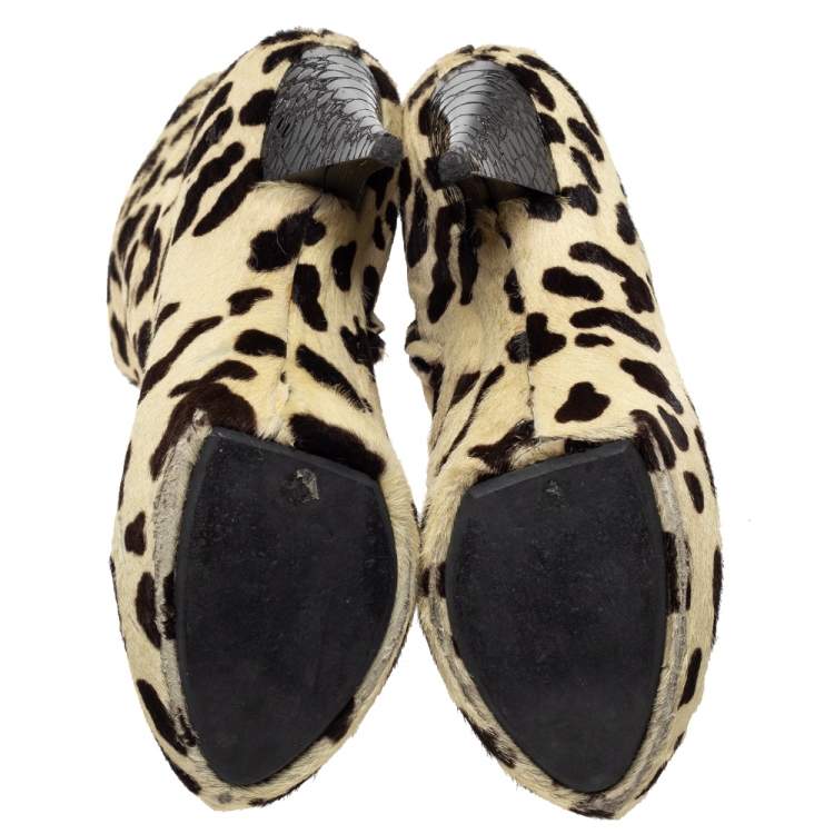 Pre Owned Giuseppe Zanotti Two Tone Pony Hair Mid Calf Boots Size 40