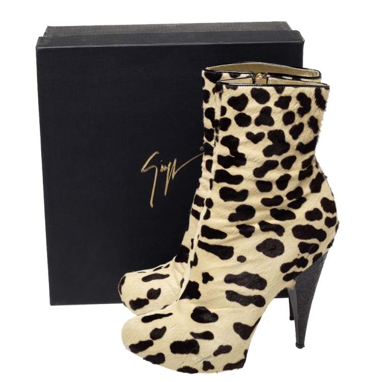 Pre Owned Giuseppe Zanotti Two Tone Pony Hair Mid Calf Boots Size 40