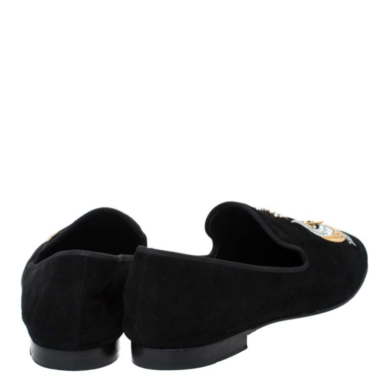 Pre Owned Giuseppe Zanotti Black Suede Crystal Embellished Smoking Slippers Size 42