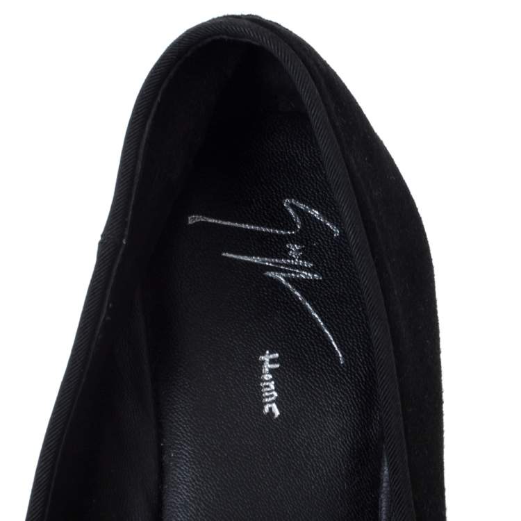 Pre Owned Giuseppe Zanotti Black Suede Crystal Embellished Smoking Slippers Size 42
