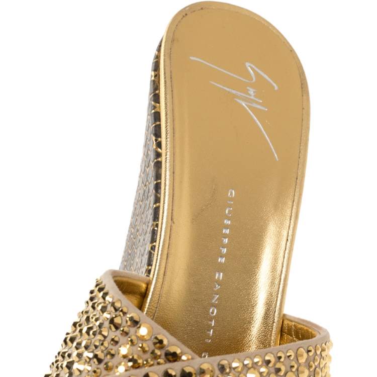 Pre Owned Giuseppe Zanotti Multicolor Suede And Leather Crystal Embellished Platform Wedge Sandals Size 38